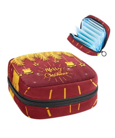 Gold-colored pine branches with hanging ornaments red women's bandages storage bags female menstrual cup breastfeeding pad tampon bag portable period pocket for women teenagers multi-colored 14