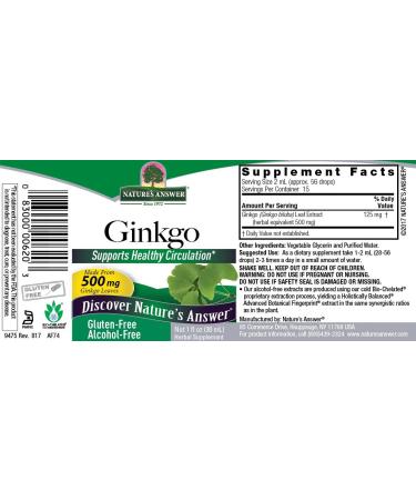 Nature's Answer Ginkgo Biloba Alcohol-Free 500 mg - 1 fl oz (30 ml) - Premium Herbal Supplement - Buy Online on GoSupps.com