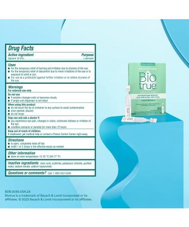 Buy Biotrue Hydration Boost Eye Drops | Bausch + Lomb | Preservative Free pH Balanced for Dry Eyes | 30 Single Dose Vials - Buy Online on GoSupps.com