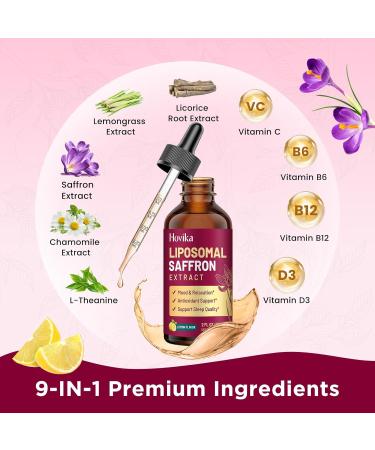 Liposomal Saffron Supplements - 88.5mg Saffron Extract Liquid Drops with L-Theanine, Chamomile, Vitamin C, B6, B12 & D3 for Antioxidant, Immune, Mood, Energy, Focus & Sleep - 2 Fl Oz Lemon Flavor Lemon 2 Fl Oz (Pack of 1) - Buy Online on GoSupps.com
