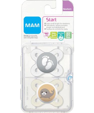 MAM Start Pacifiers Value Pack (2 pack 1 Sterilizing Pacifier Case) Newborn Unisex Baby Pacifiers Best Pacifier for Breastfed Babies Sterilizing Baby Pacifier Case Unisex Animal Print - Buy Online on GoSupps.com