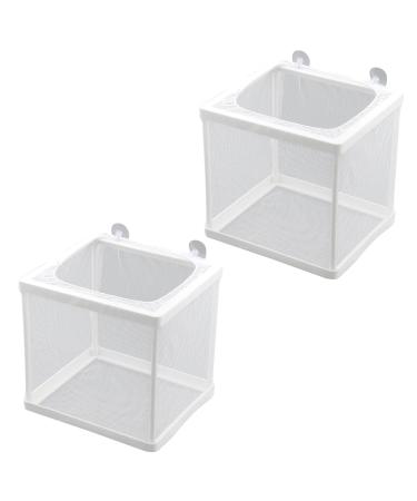 MY MIRONEY Fish Incubator Mesh Box Aquarium Fish Breeder Box White Nylon Mesh Juvenile Fish Separation Net Fish Fry Hatchery with Suction Cups 6.3" x 5.63" x 6.22"