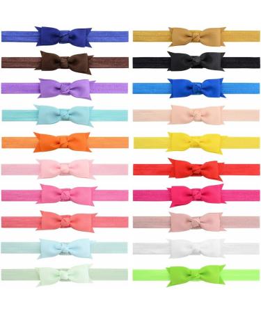 Baby Girls Headband Hair Bows Set - 20pcs Multicoloured Ribbed Belt Stretch Bowknot for Infant Toddlers - Buy Online on GoSupps.com