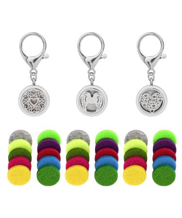 SHIDOW Essential Oil Diffuser Keychain Aromatherapy Keychain Diffuser Heart Pattern Key Ring for Women Fragrance Diffuser Keychain Birthday Valentine's Day Gifts (3 Set Silver)