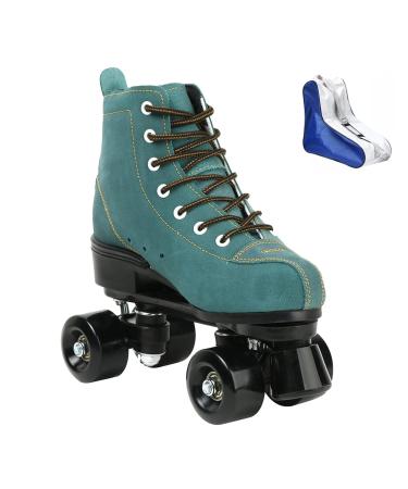 Roller Skates for Women Men High-top Roller Skates Four Wheels Roller Skates Shiny Roller Skates for Girls Boys with Shoes Bag Blue 38