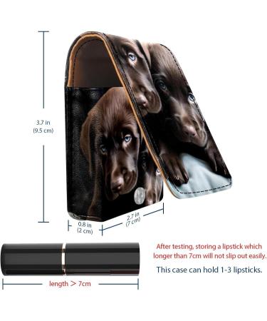 Travel Lipstick Organizer Case | Portable Makeup Bag with Mirror | Black & Gray Puppies Design - Buy Online on GoSupps.com