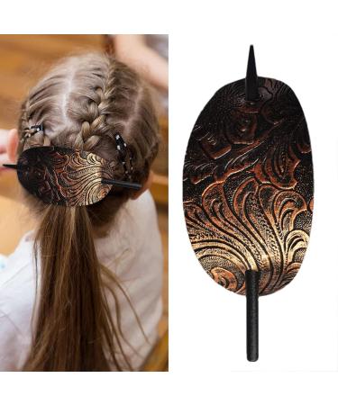 Leather Hair Barrettes Oval Shape Hair Clips With Stick Hair Slider Pin Ponytail Holder Hairpin Hair Accessories For Women And Girls Long Hair 12.5x5 Cm copper - Buy Online on GoSupps.com