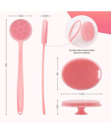 Long Handled Pink Silicone Body Scrubber for Women - Double Sided Scrub Brush with Hook - Buy Online on GoSupps.com