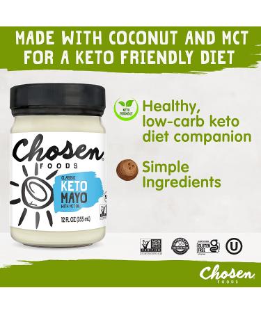 Chosen Foods Classic Keto Mayonnaise with MCT Oil | Gluten & Dairy Free | Low-Carb | Keto & Paleo Diet Friendly - 12 fl oz - Buy Online on GoSupps.com