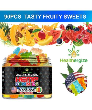 Premium Healthergize Hemp Gummies for Sleep, Joints, Relaxation & Relief - Natural Hemp Party with 90 Fruity Bears - Made in USA - Buy Online on GoSupps.com