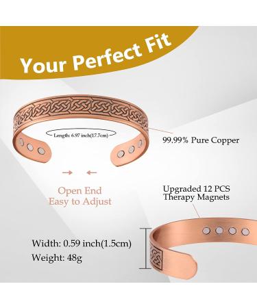 Feraco 12X Strength Wide Copper Magnetic Bracelet for Men - Pure Copper Jewelry Cuff Bangle with Neodymium Magnets - Adjustable, Giftable Box Chain - Buy Online on GoSupps.com