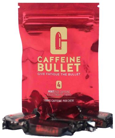 Caffeine Bullet 4 Mint Caffeine Candies = 400mg Caffeine Kick, Faster Than Energy gels & Cycling Chews for a mid-Race Endurance Sports and Gaming Caffeinated Energy Boost 1 Packet - 4 Caffeine Chews