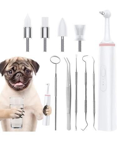 Dog Electric Tooth Polisher Pet Dental Calculus Plaque Remover Tool Electric Kit with 4 Brush Head 5 Cleaning Tools Household Dental Tartar Calculus Remover for Pet Puppy Cat(Size:Pink)