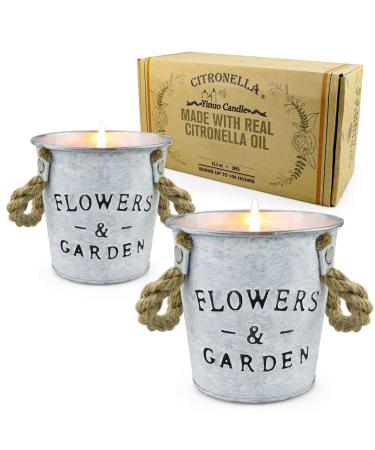 FKJOL Citronella Candles Outdoor and Indoor, Large Citronella Scented Soy Candles with Lemongrass Oil, 2 Pack, 13.5 oz Flower Pot Shape