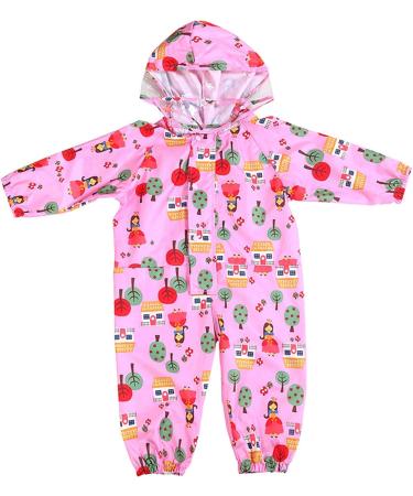 De feuilles Kids Button Rain Suit | Waterproof Hooded Raincoat Jumpsuit | Pink Trees | 2-3 Years - Buy Online on GoSupps.com