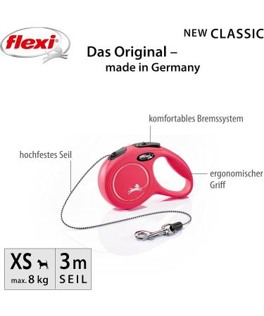 Buy Flexi New Classic XS Rope 3m for Small Dogs up to 8kg - Red | International Shipping - Buy Online on GoSupps.com