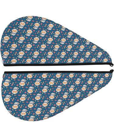 Hair Towel Wrap - Fast Drying Astronaut Corgi Dog Turban | Quick-Dry Hair Wrap with Button - Buy Online on GoSupps.com