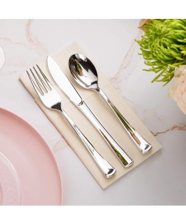 300 Plastic Silverware Set - Disposable Cutlery Utensils - Heavy Duty Bulk Flatware Set Silver - 100 Forks, 100 Spoons, 100 Knives - Buy Online on GoSupps.com