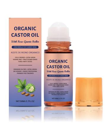 CleJoy Castor Oil Roll on in Glass Bottle Organic Castor Oil Roll On 100% Pure for Whole Skin and Moisturize Skin Pure Organic Cold Pressed Essential oil 50ML