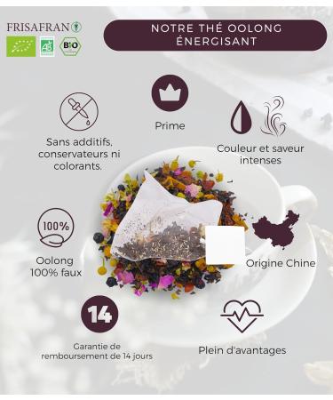 FRISAFRAN | Th Oolong nergisant Bio 15Un | 30g | Purifiant | Rajeunissant | Th Oolong bleu authentique | th oolong | Infusion de plantes Oolong | naturel | antioxydant et drainant | d purative Ooleng 15 pyramides biod gradables - Buy Online on GoSupps.com