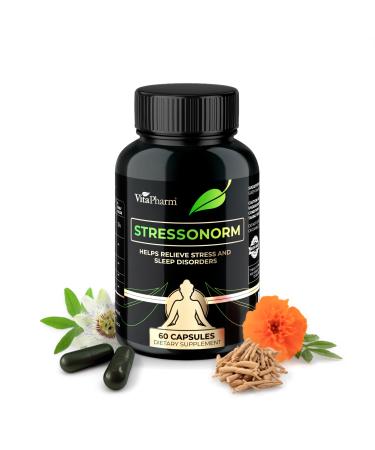 VitaPharm Stressonorm - Herbal Supplement with Magnesium, Ashwagandha, Passiflora & Botanicals - 60 Capsules - Non-GMO, Made in EU