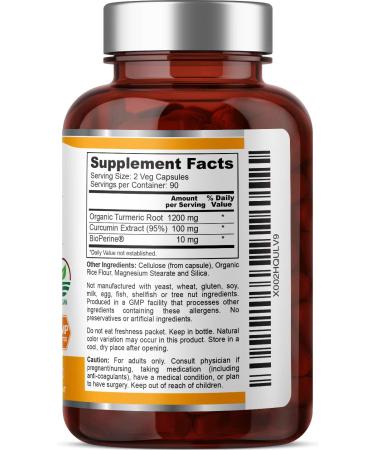 Organic Turmeric Curcumin 1310mg with BioPerine | 180 Vcaps Antioxidant for Immune & Joint Health - Buy Online on GoSupps.com