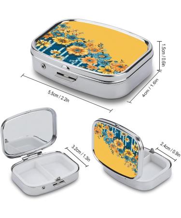 Shop Yellow & Blue Floral Print Pill Box - 2 Compartment Decorative Metal Pill Organizer for Travel | International Shipping Available - Buy Online on GoSupps.com