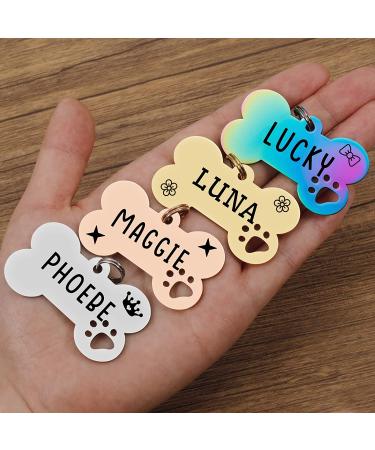 Custom Engraved Stainless Steel Pet ID Tag - Personalized Bone & Paw Shaped Dog Name, Address, and Phone - Gold Small - Buy Online on GoSupps.com