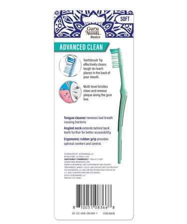 GuruNanda Advanced Clean Toothbrush - Soft Bristles & Tongue Cleaner for Sensitive Teeth - Pack of 6 Assorted Colors | International Shipping Available - Buy Online on GoSupps.com