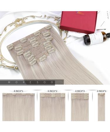 Moresoo 18 White Blonde Human Hair Clip in Extensions - Double Weft, Invisible, 7 Pieces, 120g #60A - Buy Online on GoSupps.com