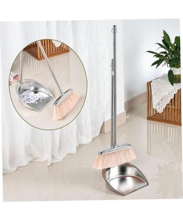 Dust Pan and Brush Dustpan and Brush Sets Stainless Steel Long Handled Dustpan and Brush Heavy Duty Upright Sweeping Brush with Hanging Hoop for Indoor Household Cleaning Round Shape - Buy Online on GoSupps.com