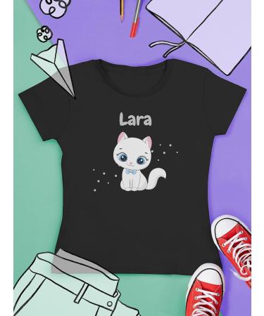 Personalized Cat T-Shirt for Girls - Cute Custom Gift by Shirtracer - Black Cat Design (Kids 116) - Buy Online on GoSupps.com
