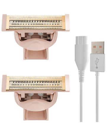 Razor Replacement Heads for Flawless Nu Razor, Pink Hair Remover Replacement Heads Compatible with Finishing Touch Flawless women's Razor Rose Gold Plated Body Replacement Heads fit Blades 2pcs Nu Shaver Blades &1pcs Charger Cord