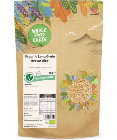 Wholefood Earth Organic Long Grain Brown Rice 3kg GMO Free | Vegan | Source of Fibre | Certified Organic & Organic Brown Basmati Rice 3kg Vegan | GMO Free | Source of Fibre | Certified Organic + Brown Basmati Rice 3kg Vegan - Buy Online on GoSupps.com