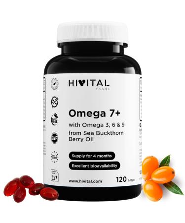 Omega 7 Sea Buckthorn 500 mg 120 softgels for a 4month treatment With 150 mg Omega 7 + 3 6 and 9 from Hippophae Rhamnoides Oil Manufactured in Europe by HIVITAL