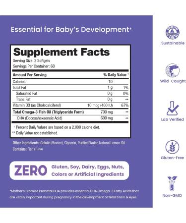 Prenatal DHA for Women 600mg + 400 IU Vitamin D3 | 120 Softgels | Supports Brain Health | Triglyceride Omega 3 Fish Oil DHA Prenatal Vitamins for Pregnancy & Nursing | 300mg per Capsule - Buy Online on GoSupps.com