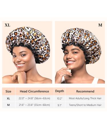 Mikimini Leopard Large Shower Hoods 2-Pack | Waterproof & Washable Shower Caps for Long Hair with Black Lace - XL Size for Women - Buy Online on GoSupps.com