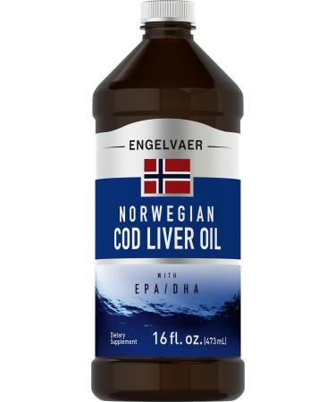 Piping Rock Cod Liver Oil Liquid | 16 fl oz | with EPA DHA | Engelvaer Norwegian | Non-GMO Gluten Free Supplement 16 Fl Oz (Pack of 1)