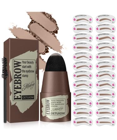Eyebrow Stamp Stencil Kit - 1 Step Eye Brow Makeup Brow Stamp Shaping Kit with 24 Reusable Eyebrow Stencils  Long-Lasting Waterproof Trio Kit for Perfect Natural Brow (Light Brown)