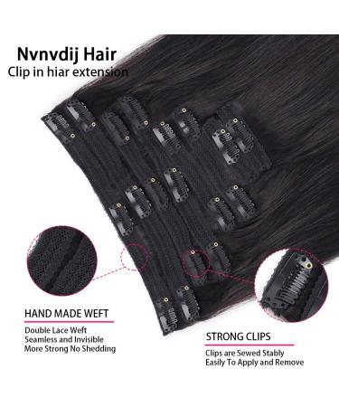 Nvnvdij 18 Inch Straight Clip in Hair Extensions - Brazilian Virgin Human Hair, 8pcs Double Weft Set with 18 Clips, Natural Black Color - Women's Hair Extensions - Buy Online on GoSupps.com