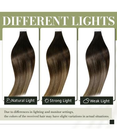 Runature Invisible Tape Extensions - Real Hair Balayage Black Ombre Brown & Blonde 45cm - 20 Piece Straight Hair Extensions - Buy Online on GoSupps.com