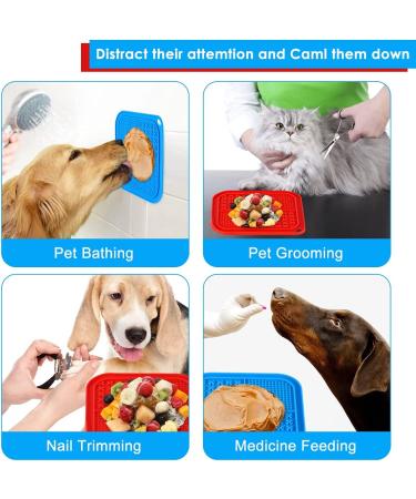 Slow Feeder Lick Mat with Suction Cups for Dogs & Cats | Anxiety Reducing Dog & Cat Slow Feed Bowls | Ideal for Bathing, Nail Trimming, Grooming | Blue & Red with Hooks - Buy Online on GoSupps.com