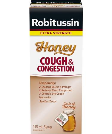 Robitussin Extra Strength Honey Cough & Congestion Syrup 115 mL 115 ml (Pack of 1) - Buy Online on GoSupps.com