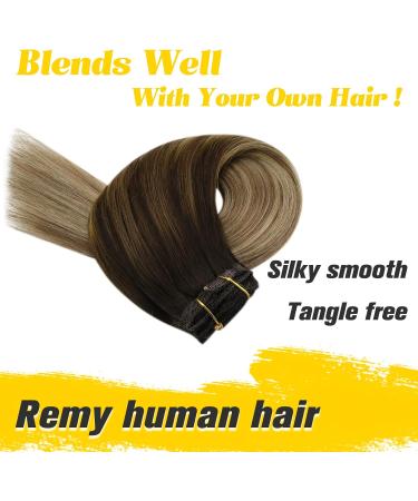 YoungSee Balayage Clip in Hair Extensions 14 Inch Hair Extensions Clip in Double Weft Dark Brown to Medium Brown with Blonde Clip in Human Hair Extensions Ombre 7 Pieces 120 Grams - Buy Online on GoSupps.com