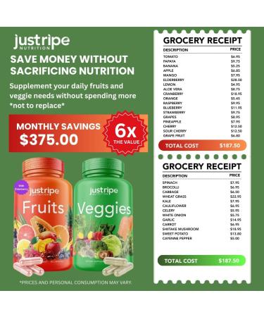 Fruits and Veggies Supplement - 90 Fruit and 90 Vegetable Capsules - 100% Whole Natural Superfood - Filled with Super Greens Vitamins and Minerals - Supports Balance Energy Levels (1 Pack) 90 Count (Pack of 2) - Buy Online on GoSupps.com