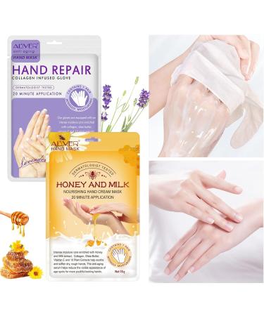 4 Pairs Moisturizing Peeling Hand Mask with Honey & Milk - Natural Plant Extracts Collagen Brightening & Anti-Aging Repair (Honey & Lavender) - Buy Online on GoSupps.com