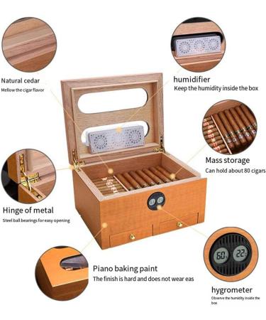 Cigar Humidor with Thermometer and Humidifier Large Cedar Wood Multi-Layer Partition Capacity of About 80 Cigars - Buy Online on GoSupps.com