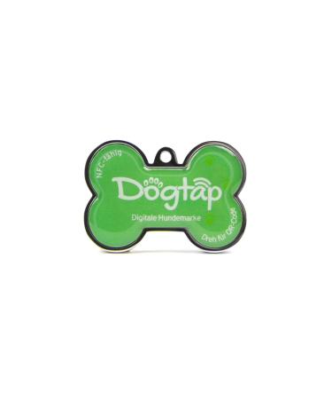 DogTap Solid digital dog brand bone with NFC chip and QR code for contact details and profile PVC metal waterproof robust 41.6 x 28.5 x 4.6 mm green