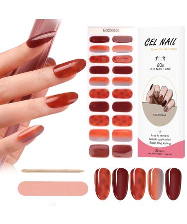 Kalolary 20PCS Nail Gel Polish Strips Full Wraps Nail Polish Stickers Cured Gel Nail Strips Self-Adhesive Gel Nail Wrap Stickers Decals with Nail File and Stick(UV/LED Lamp Required) (NJTZ-NG200266)