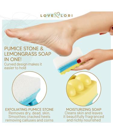 Love Lori Foot Scrubber Pumice Stone - 2-in-1 Moisturizing Soap & Callus Remover - Lemongrass Cracked Heel Treatment - Buy Online on GoSupps.com